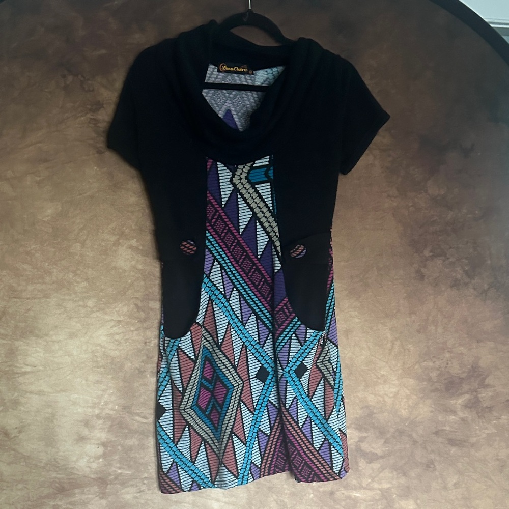 Luna Claire Black and Purple Patterned Mini Dress